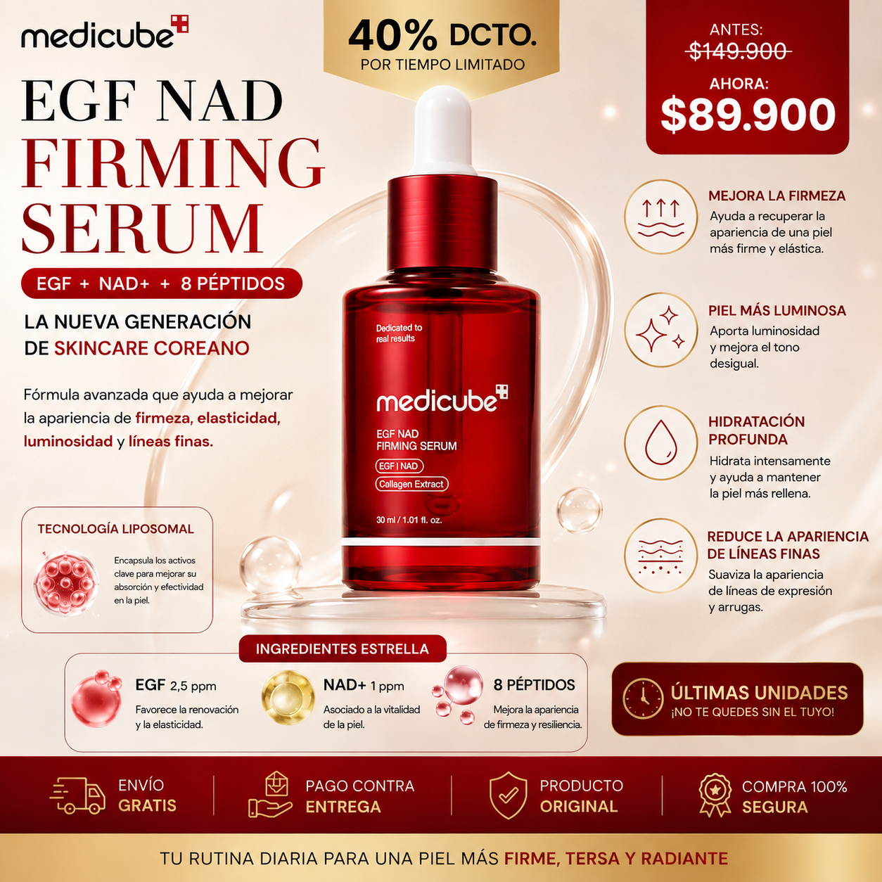 Sérum Reafirmante Medicube NAD+ con EGF y 8 Péptidos