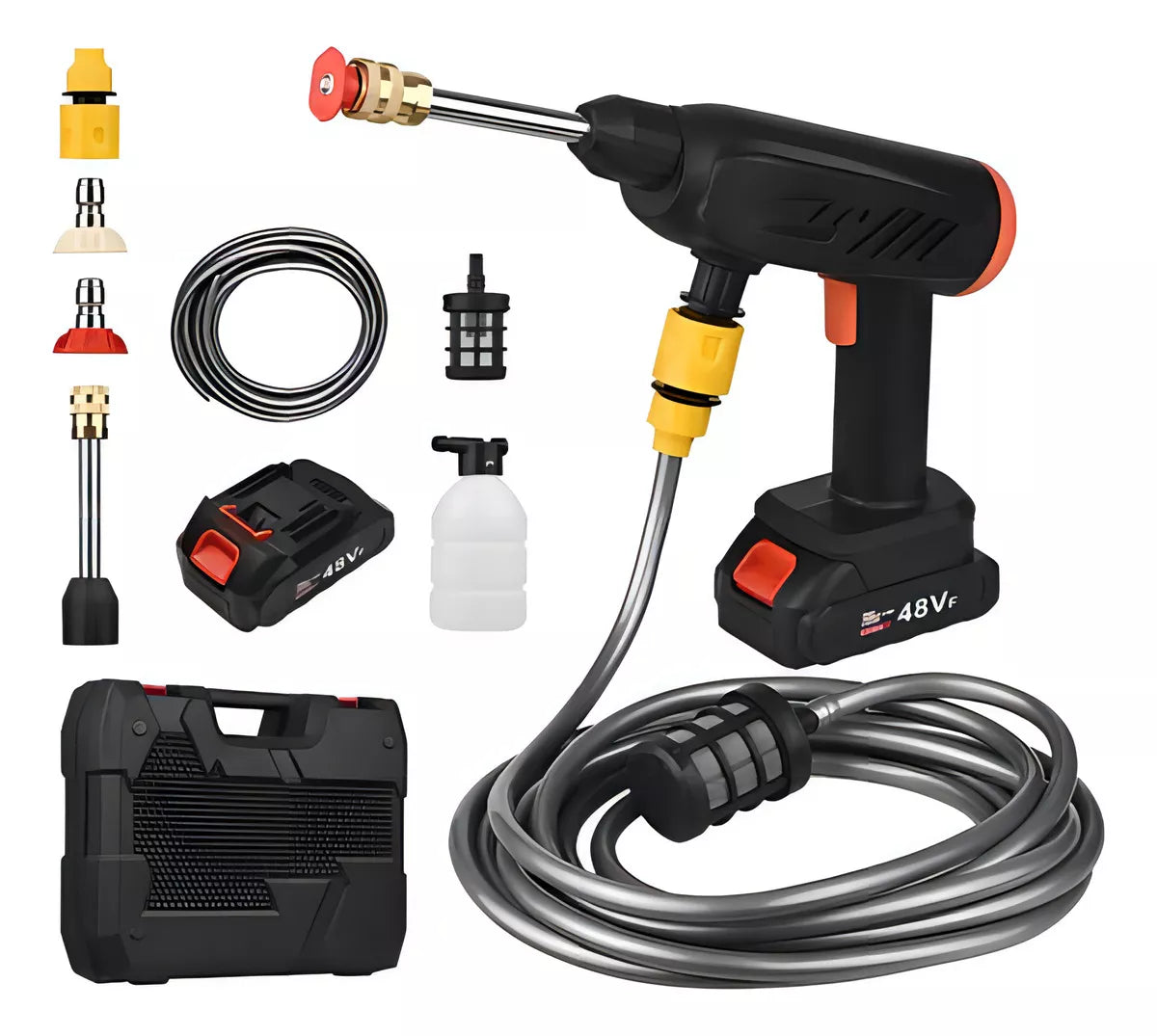 Hidrolavadora Inalambrica Portátil Recargable 48v 2 Baterias Color Negro 110V